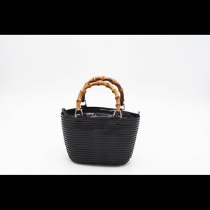 Gucci Bamboo Handle Black Vinyl Plastic Handbag